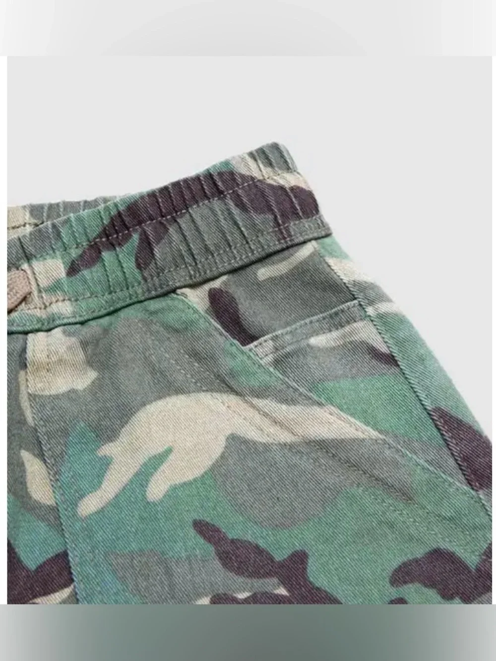 Flamingal Camo Drawstring Mid Waist Barrel Leg Crop Pants